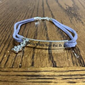 2 Pet Paw Charm Bracelets Engraved Silver Plate “Home is Where Your Pet Is”